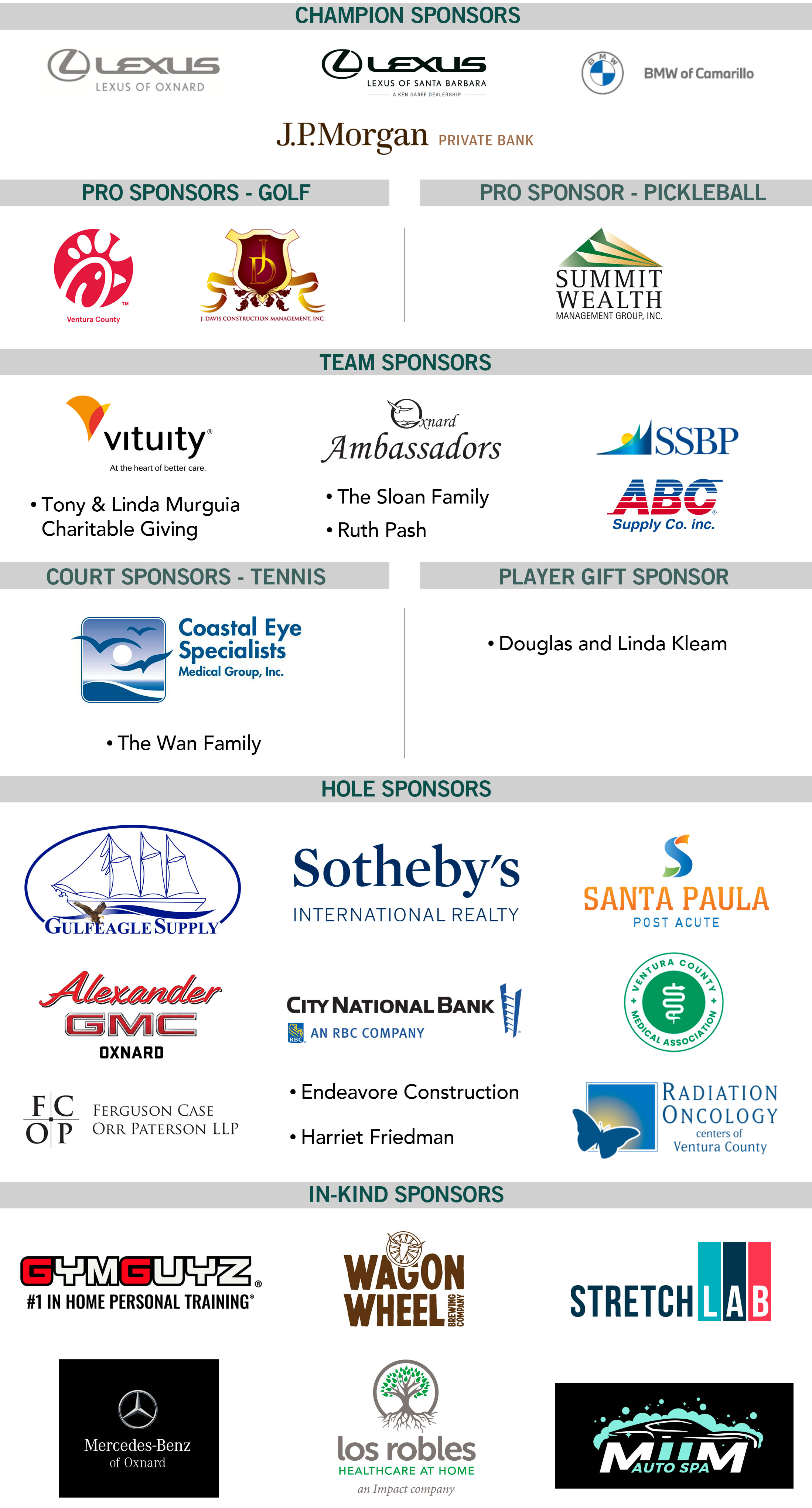 2026 Play It Forward Classic Sponsor Logos Chart