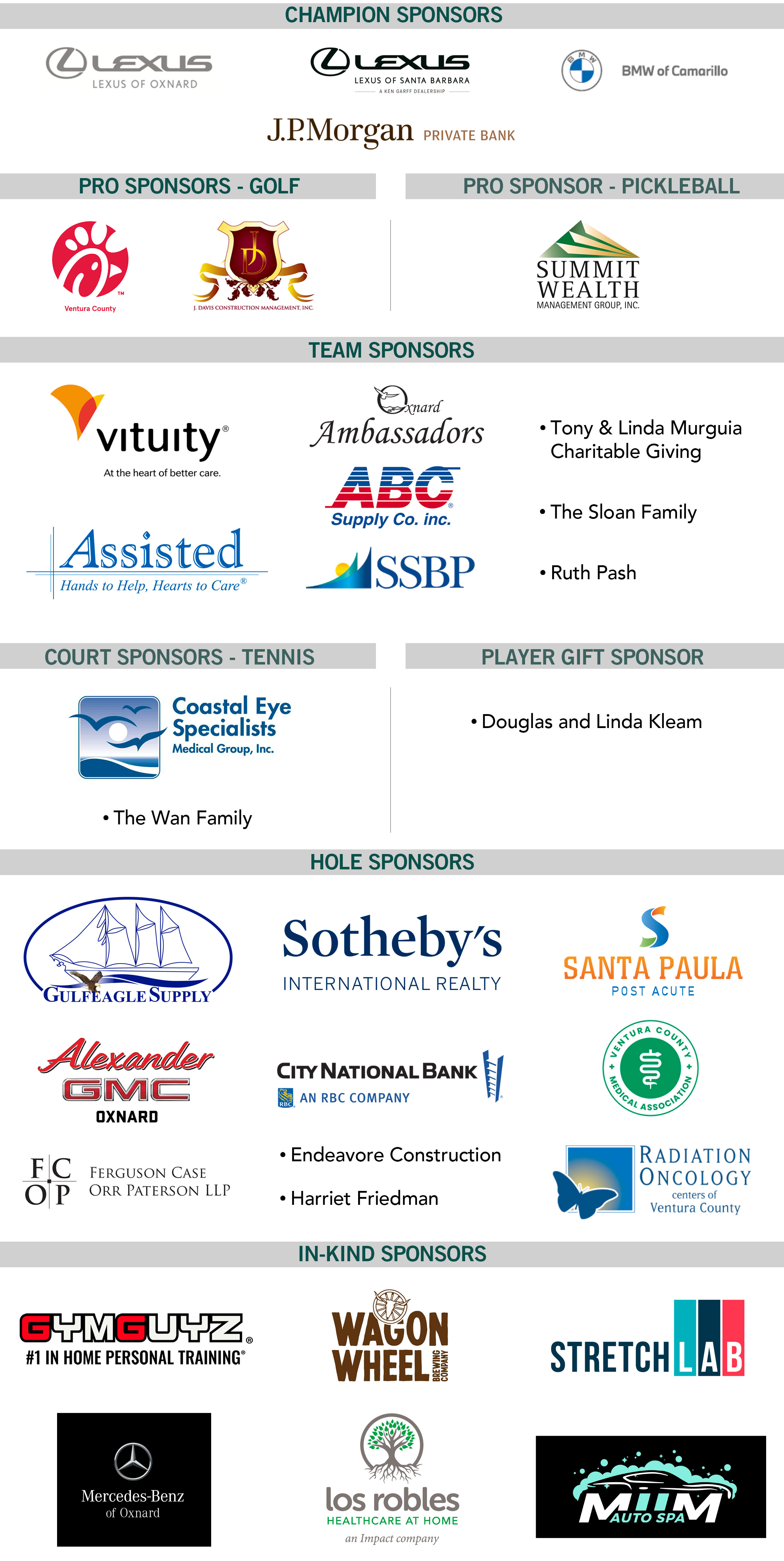 2026 Play It Forward Classic Sponsor Logos Chart