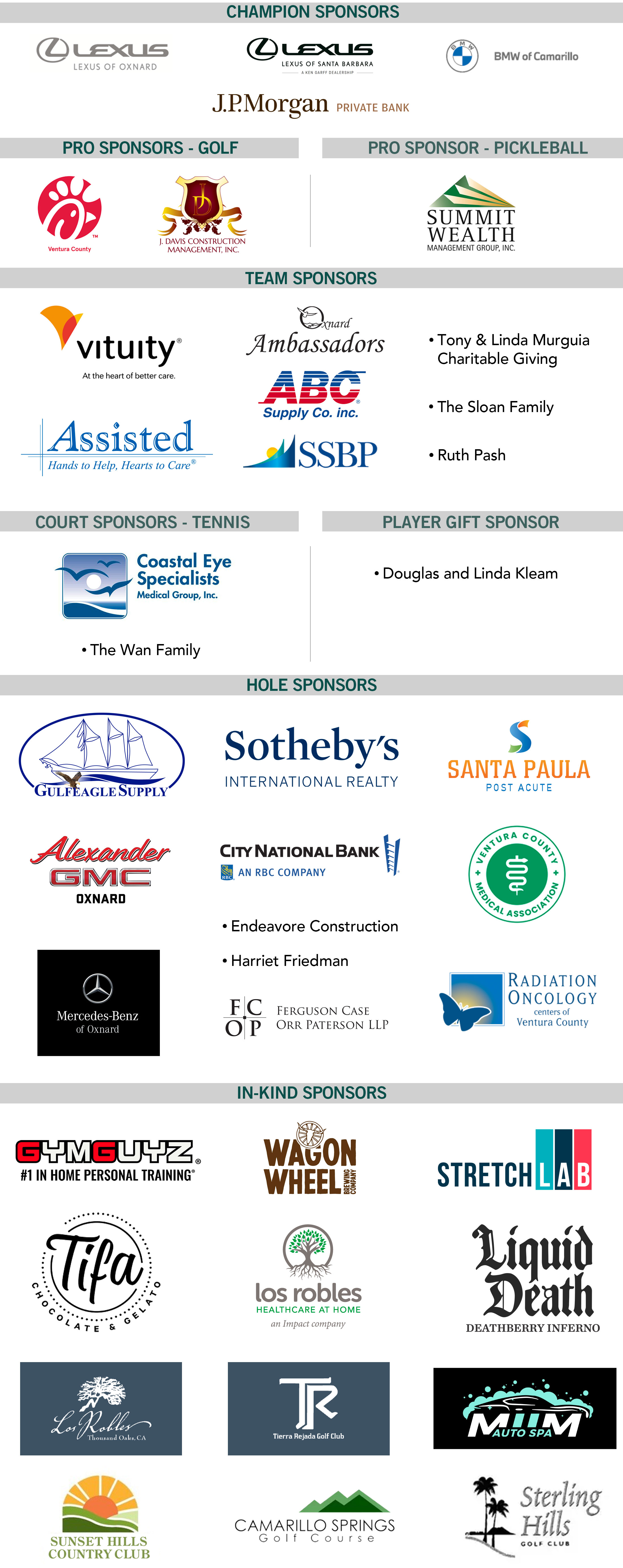2026 Play It Forward Classic Sponsor Logos Chart