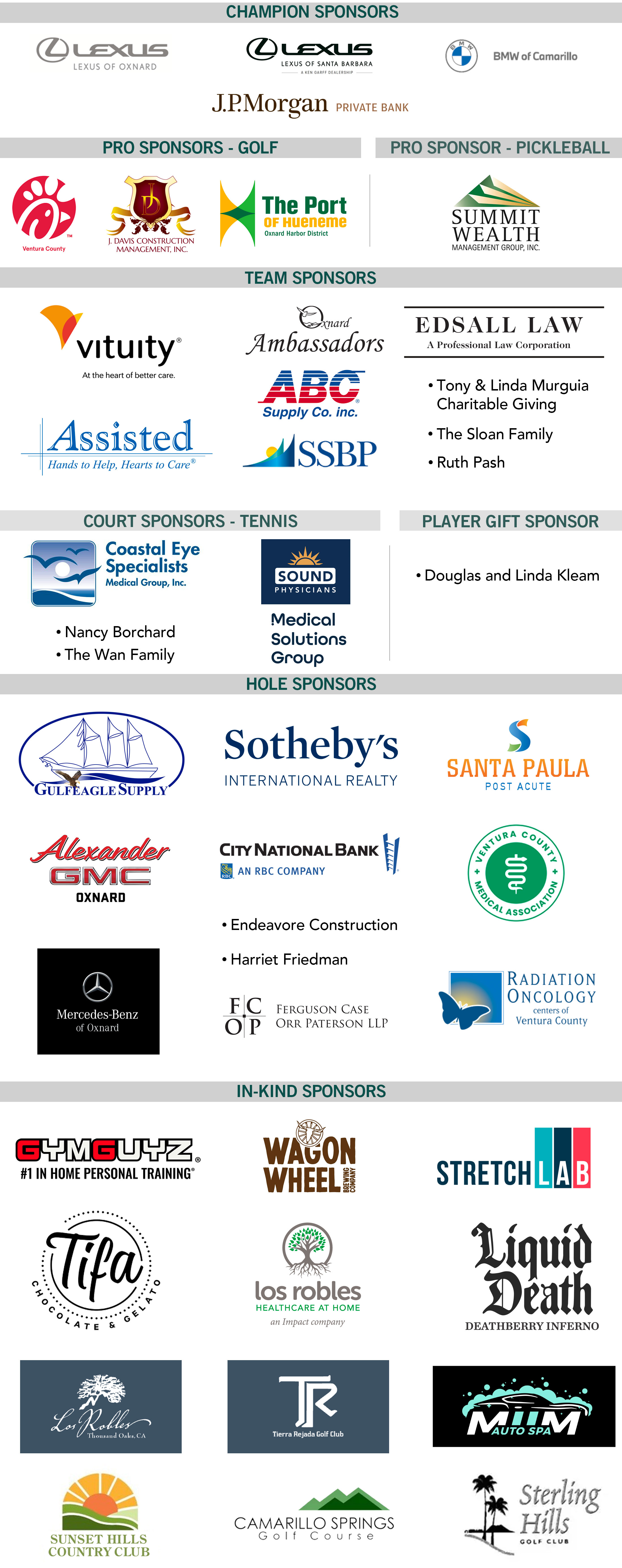 2026 Play It Forward Classic Sponsor Logos Chart