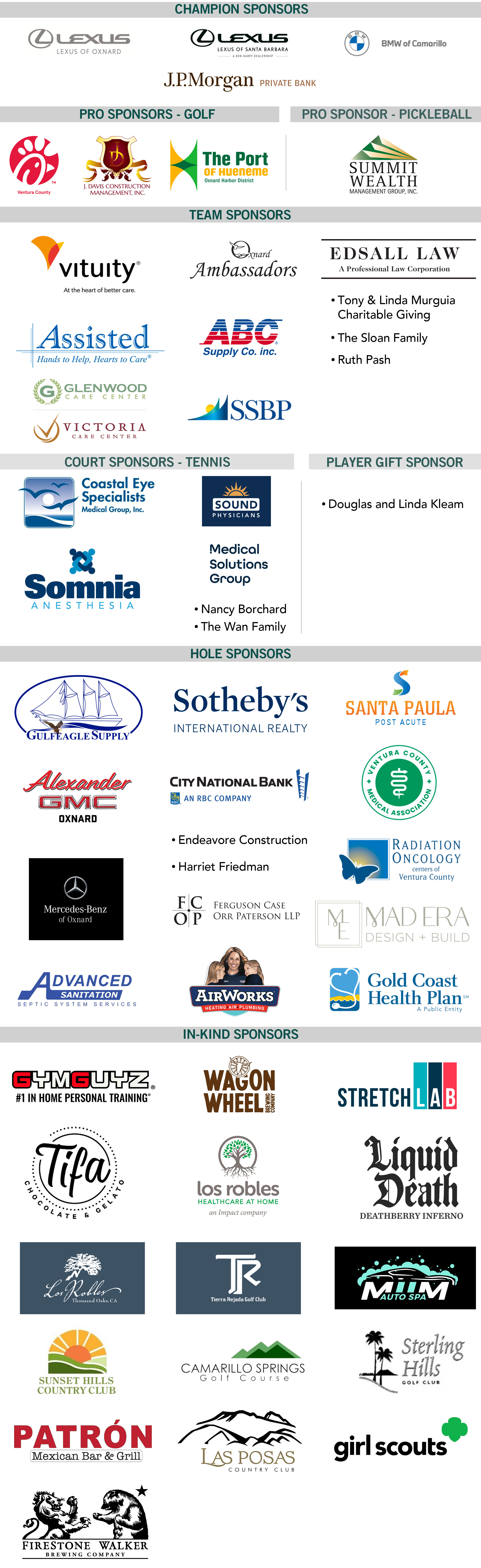 2026 Play It Forward Classic Sponsor Logos Chart